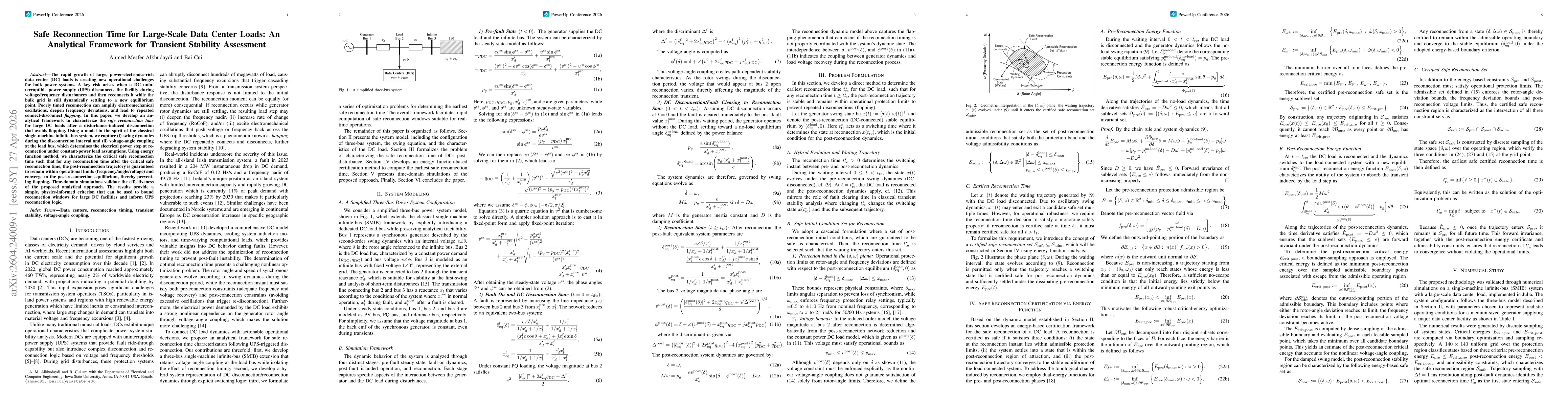 Thumbnail for Safe Reconnection Time for Large-Scale Data Center Loads: An Analytical Framework for Transient Stability Assessment