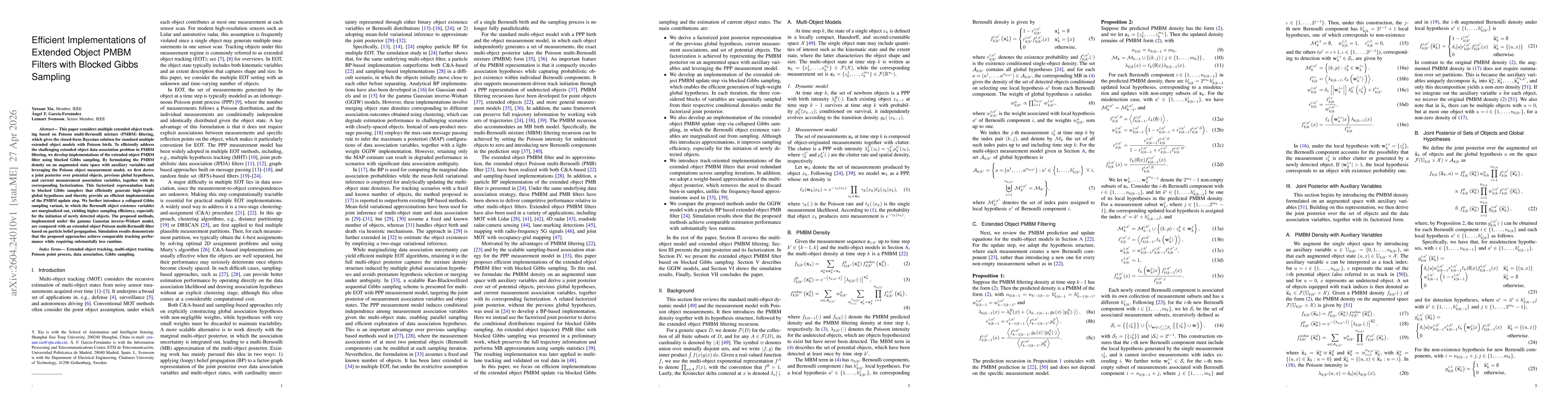 Thumbnail for Efficient Implementations of Extended Object PMBM Filters with Blocked Gibbs Sampling