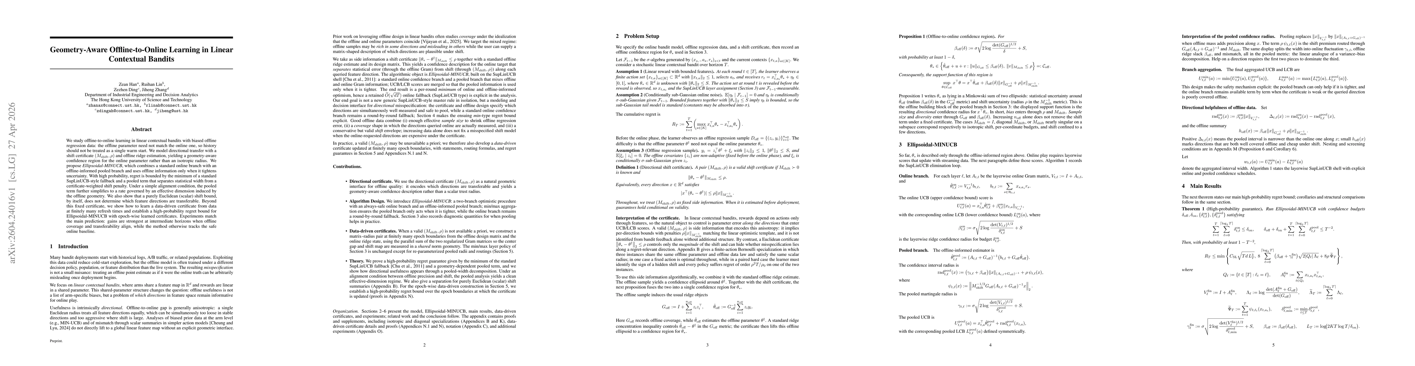 Thumbnail for Geometry-Aware Offline-to-Online Learning in Linear Contextual Bandits