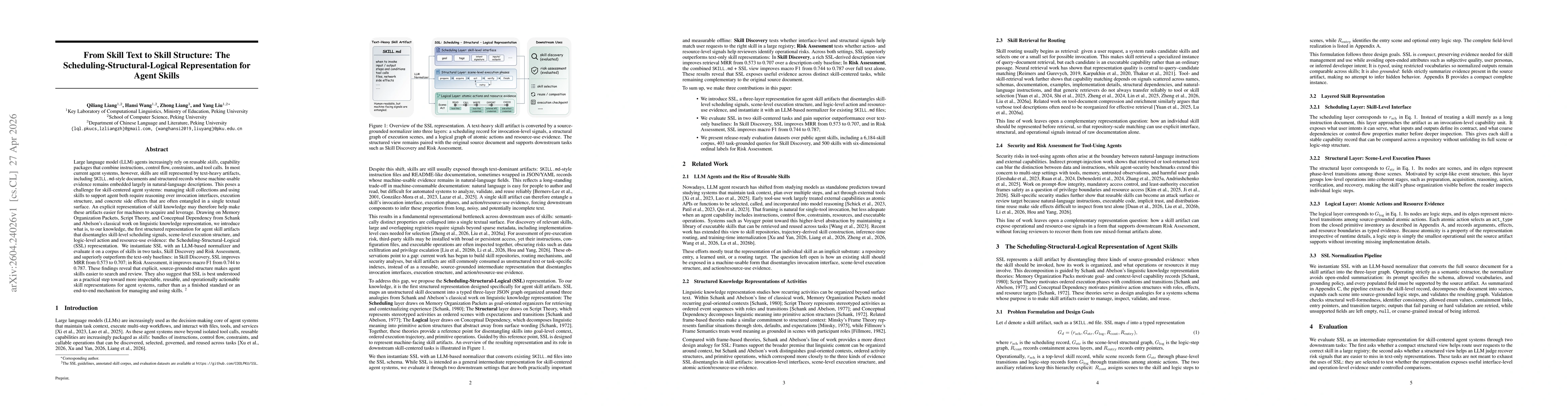 Thumbnail for From Skill Text to Skill Structure: The Scheduling-Structural-Logical Representation for Agent Skills