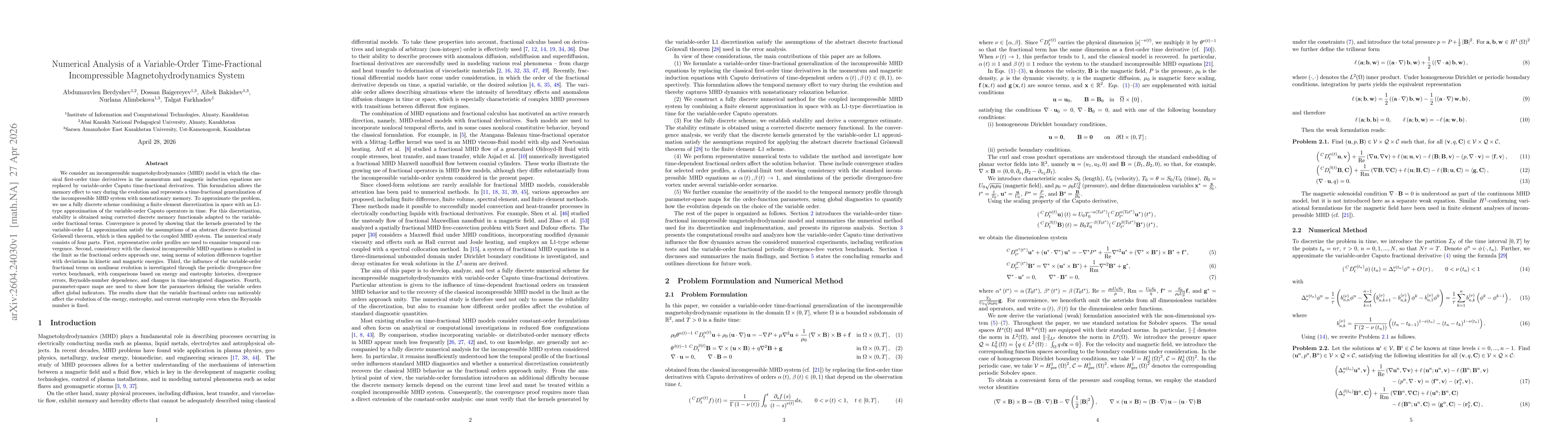 Thumbnail for Numerical Analysis of a Variable-Order Time-Fractional Incompressible Magnetohydrodynamics System