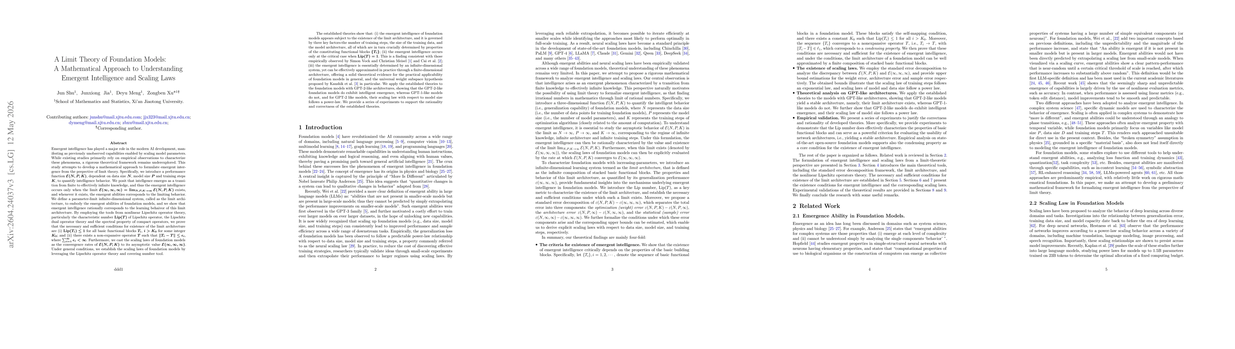 Thumbnail for A Limit Theory of Foundation Models: A Mathematical Approach to Understanding Emergent Intelligence and Scaling Laws