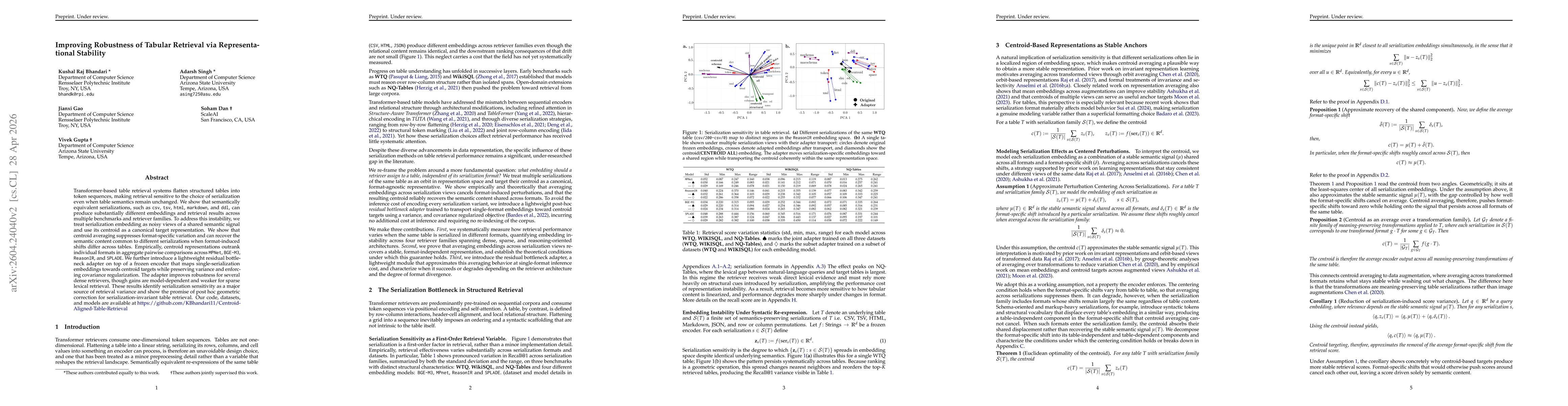 Thumbnail for Improving Robustness of Tabular Retrieval via Representational Stability