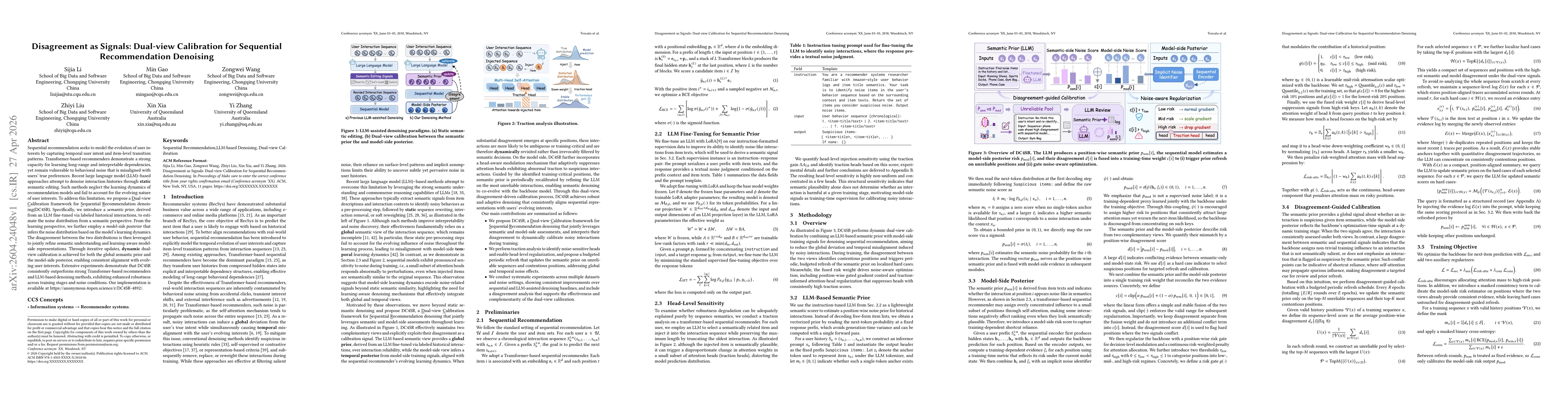 Thumbnail for Disagreement as Signals: Dual-view Calibration for Sequential Recommendation Denoising