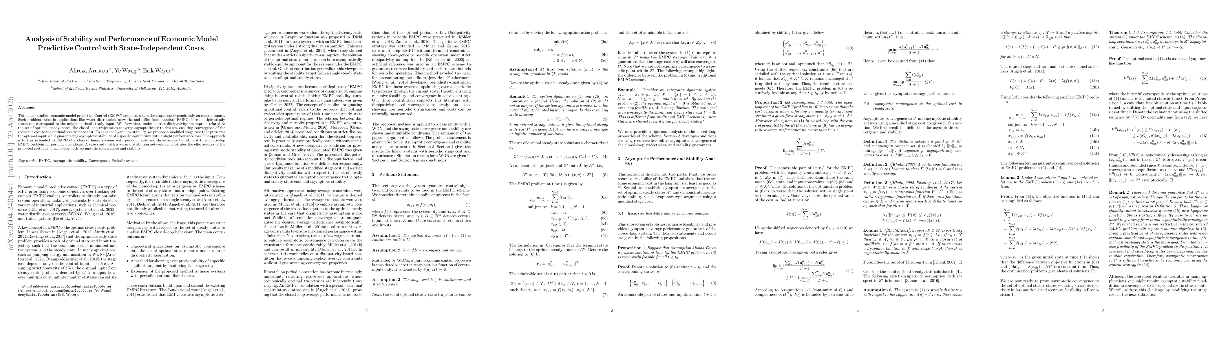 Thumbnail for Analysis of Stability and Performance of Economic Model Predictive Control with State-Independent Costs