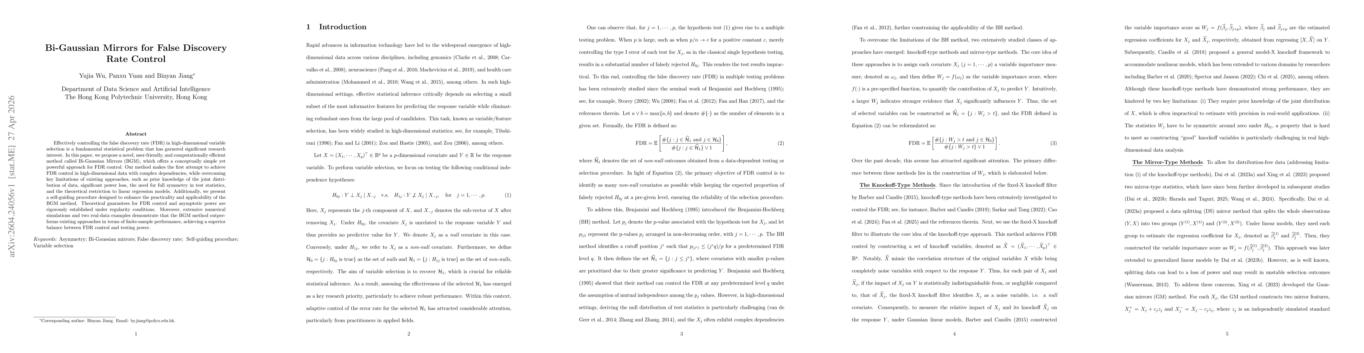 Thumbnail for Bi-Gaussian Mirrors for False Discovery Rate Control