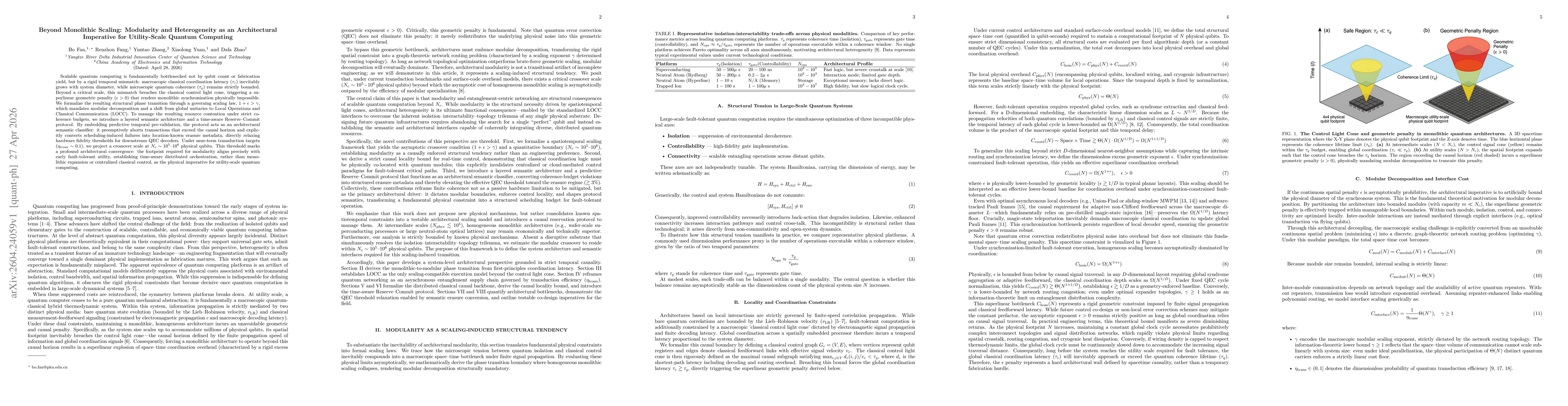 Thumbnail for Beyond Monolithic Scaling: Modularity and Heterogeneity as an Architectural Imperative for Utility-Scale Quantum Computing