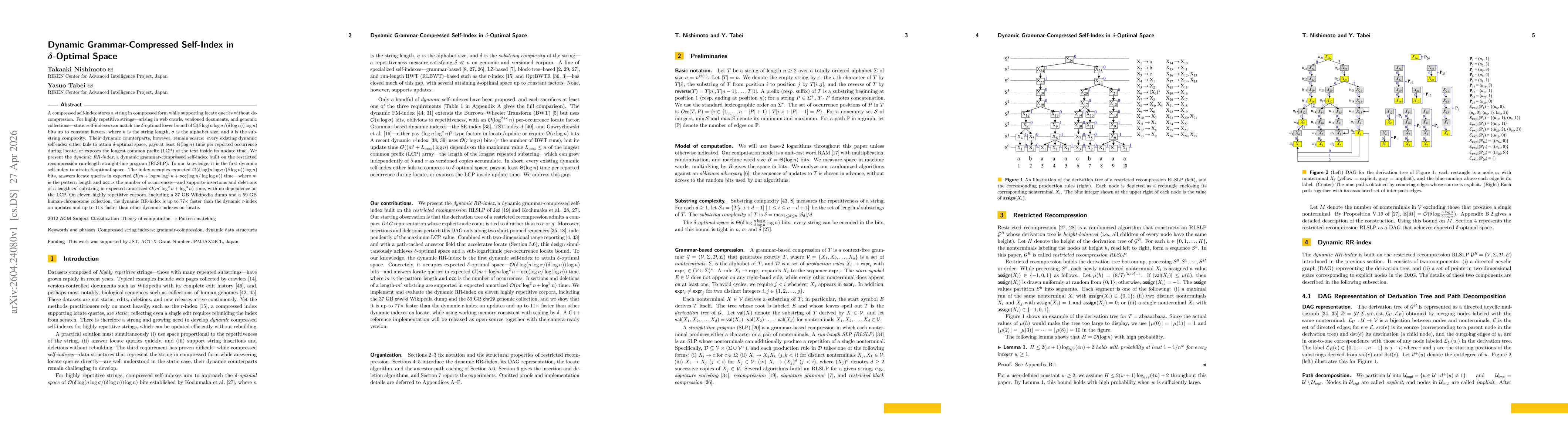 Thumbnail for Dynamic Grammar-Compressed Self-Index in $δ$-Optimal Space