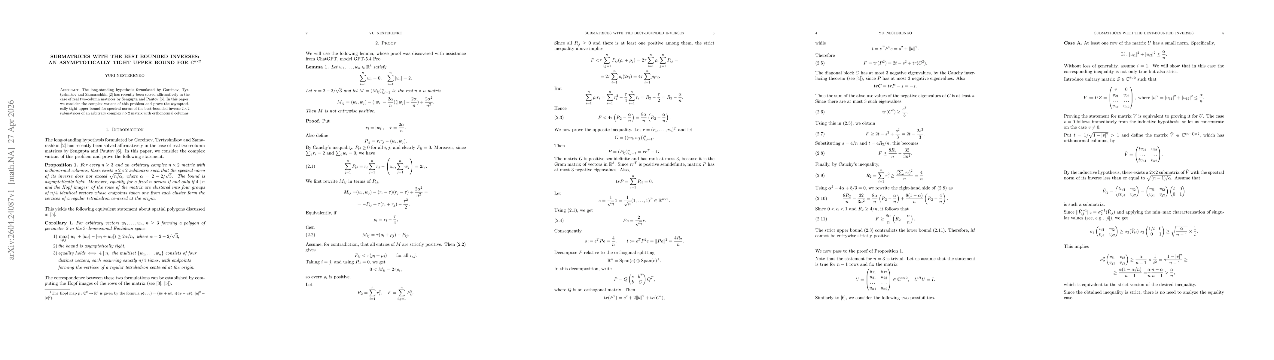 Thumbnail for Submatrices with the best-bounded inverses: an asymptotically tight upper bound for $\mathbb{C}^{n \times 2}$