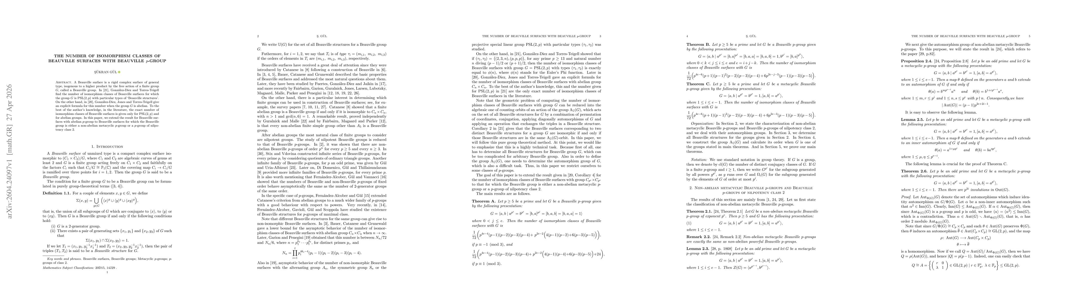 Thumbnail for The Number of Isomorphism Classes of Beauville Surfaces with Beauville $p$-Group