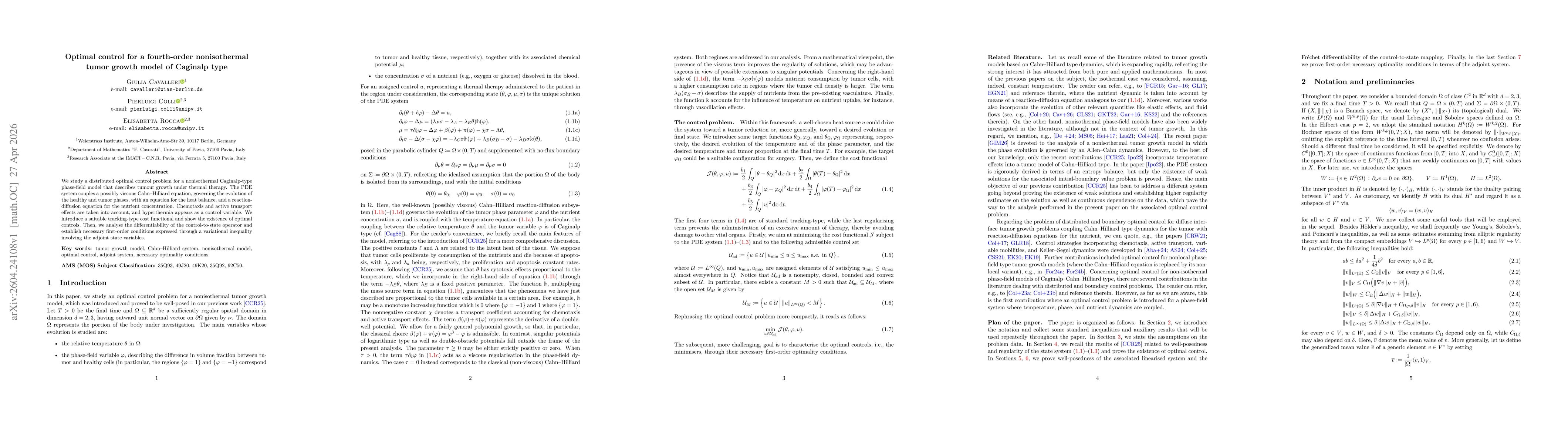 Thumbnail for Optimal control for a fourth-order nonisothermal tumor growth model of Caginalp type