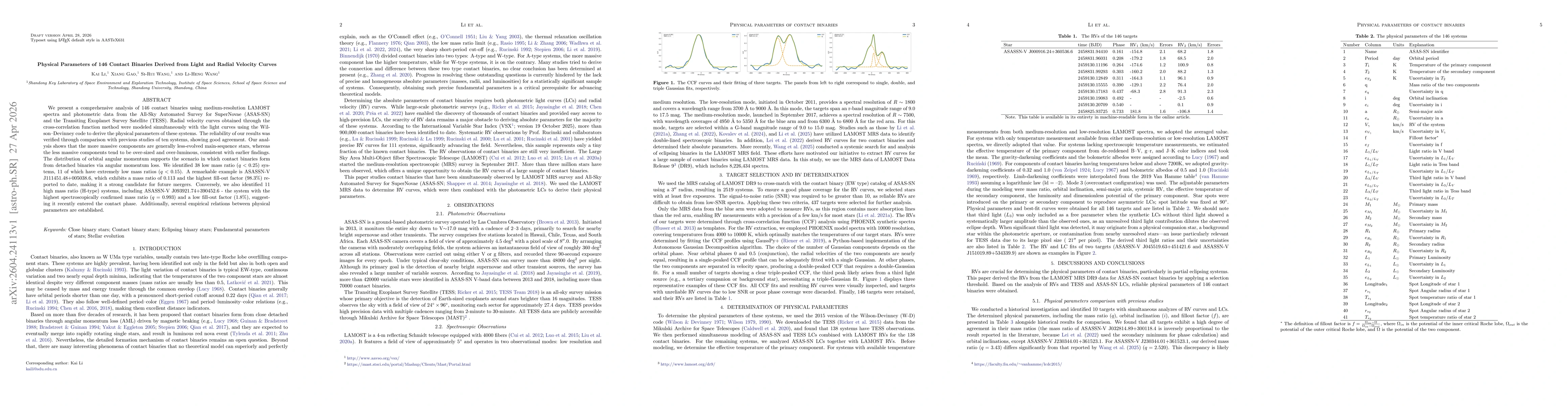 Thumbnail for Physical Parameters of 146 Contact Binaries Derived from Light and Radial Velocity Curves