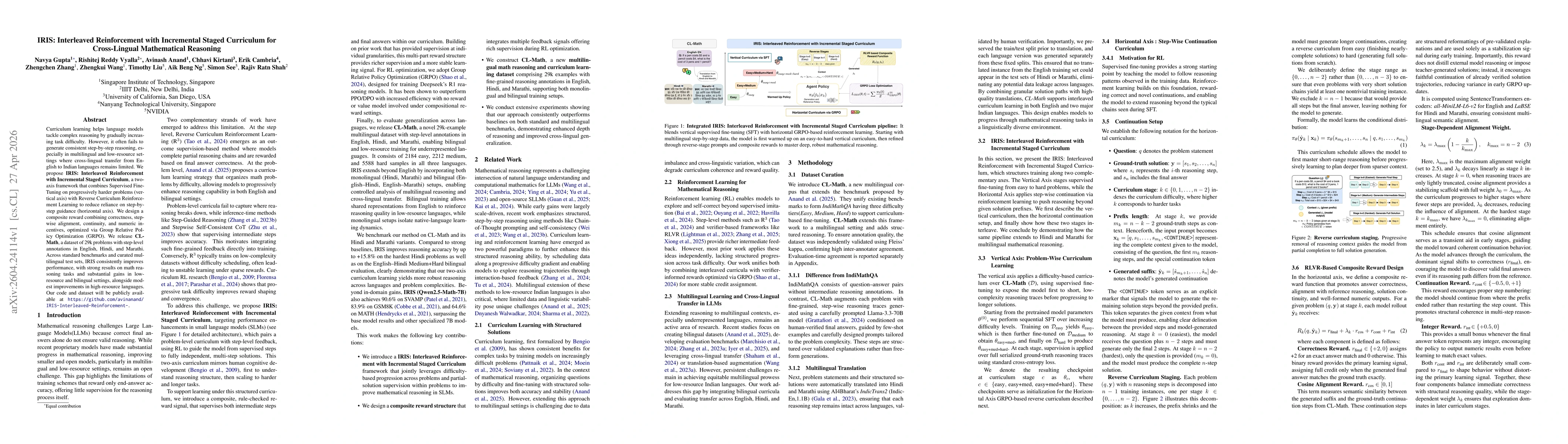 Thumbnail for IRIS: Interleaved Reinforcement with Incremental Staged Curriculum for Cross-Lingual Mathematical Reasoning