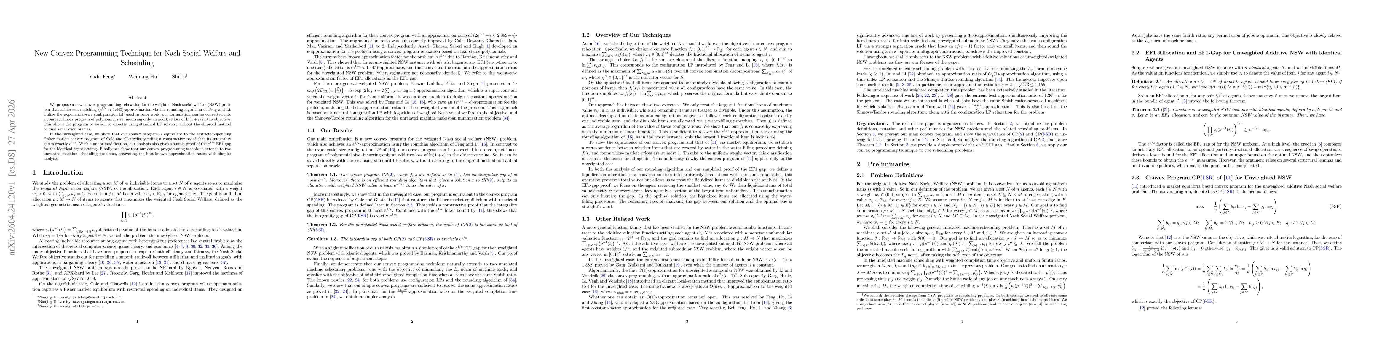Thumbnail for New Convex Programming Technique for Nash Social Welfare and Scheduling