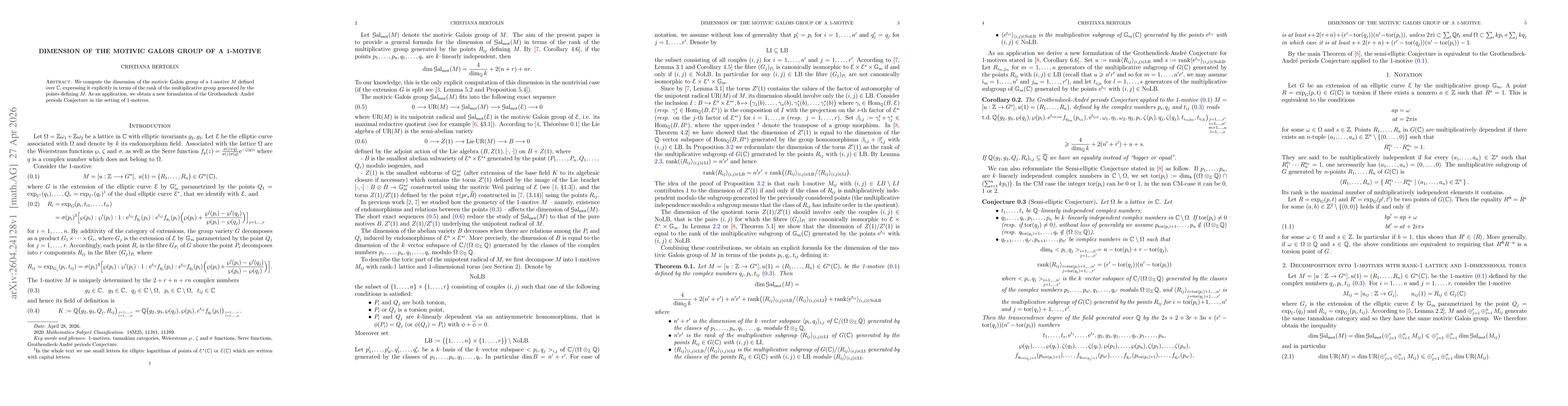 Thumbnail for Dimension of the motivic Galois group of a 1-motive