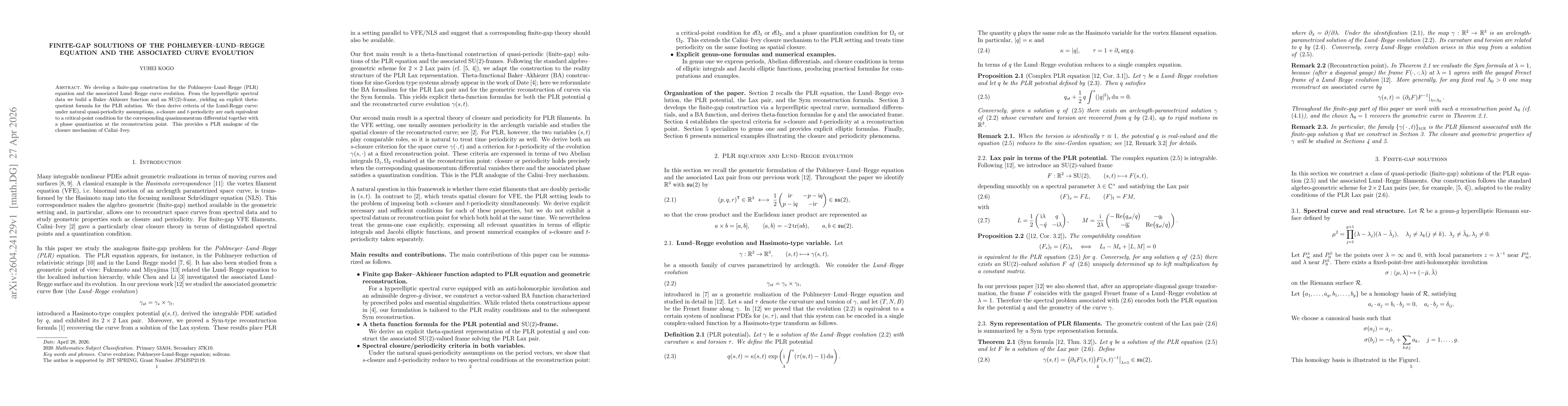Thumbnail for Finite-Gap Solutions of the Pohlmeyer--Lund--Regge Equation and the Associated Curve Evolution