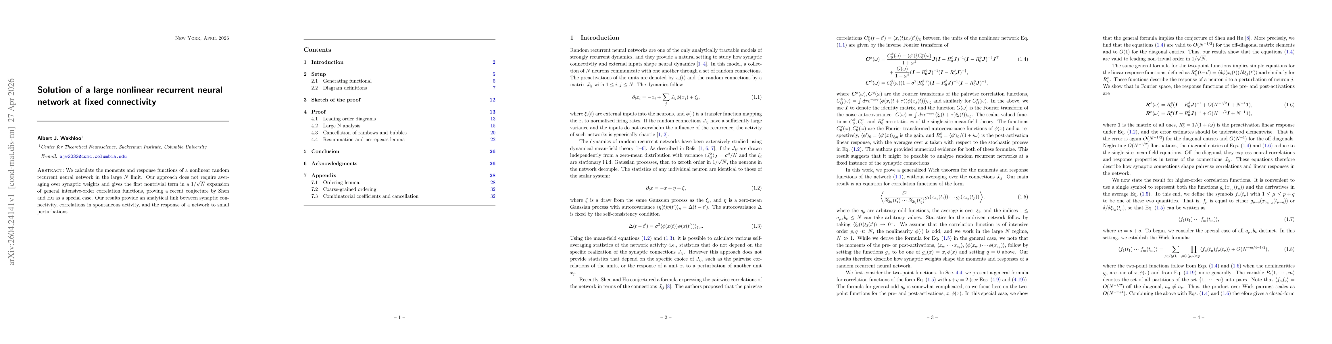 Thumbnail for Solution of a large nonlinear recurrent neural network at fixed connectivity