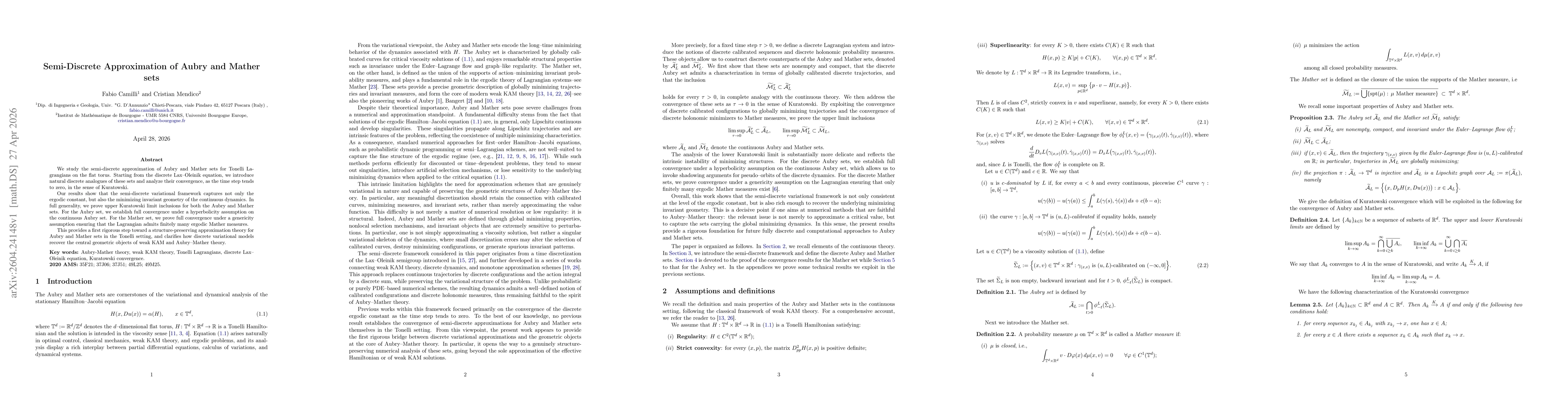 Thumbnail for Semi-Discrete Approximation of Aubry and Mather sets