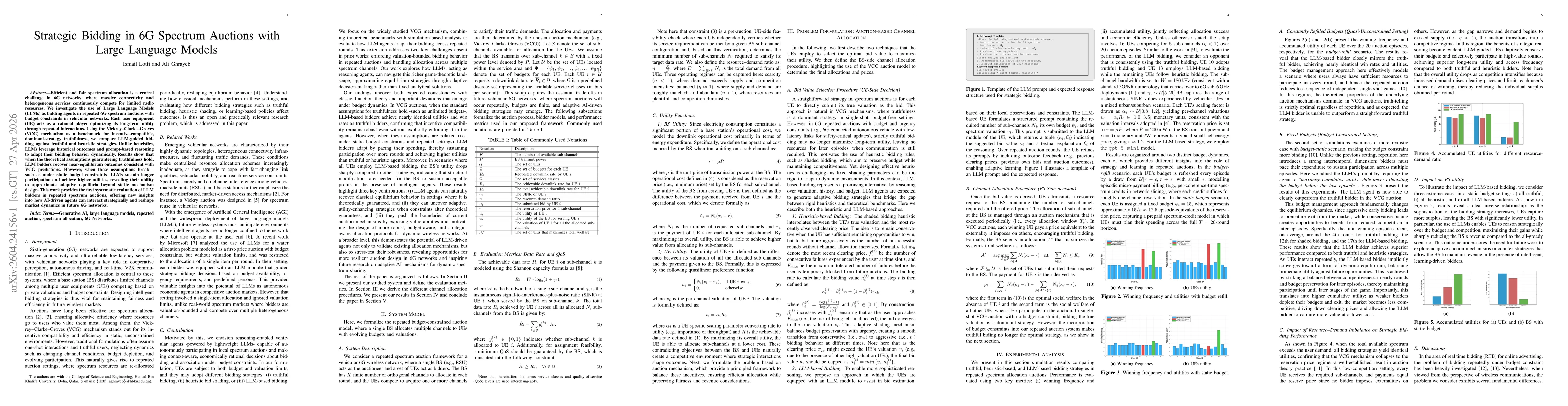 Thumbnail for Strategic Bidding in 6G Spectrum Auctions with Large Language Models