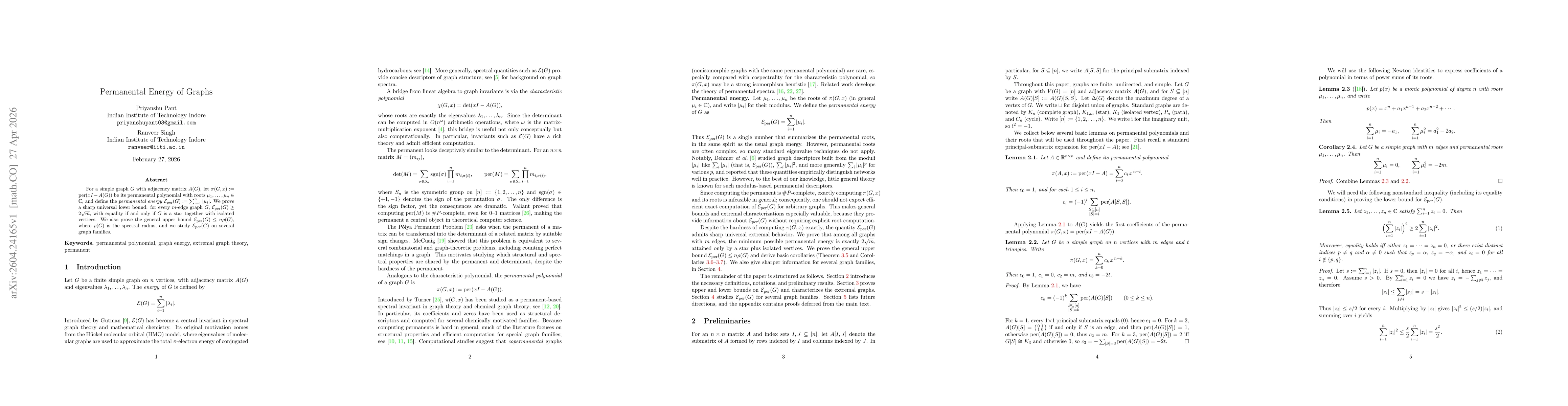 Thumbnail for Permanental Energy of Graphs