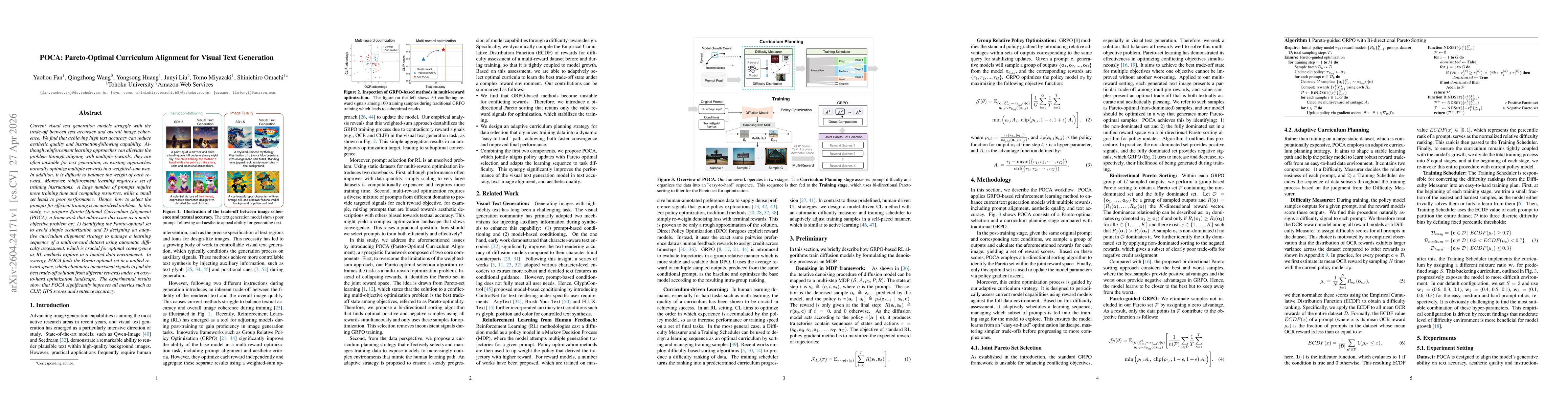 Thumbnail for POCA: Pareto-Optimal Curriculum Alignment for Visual Text Generation
