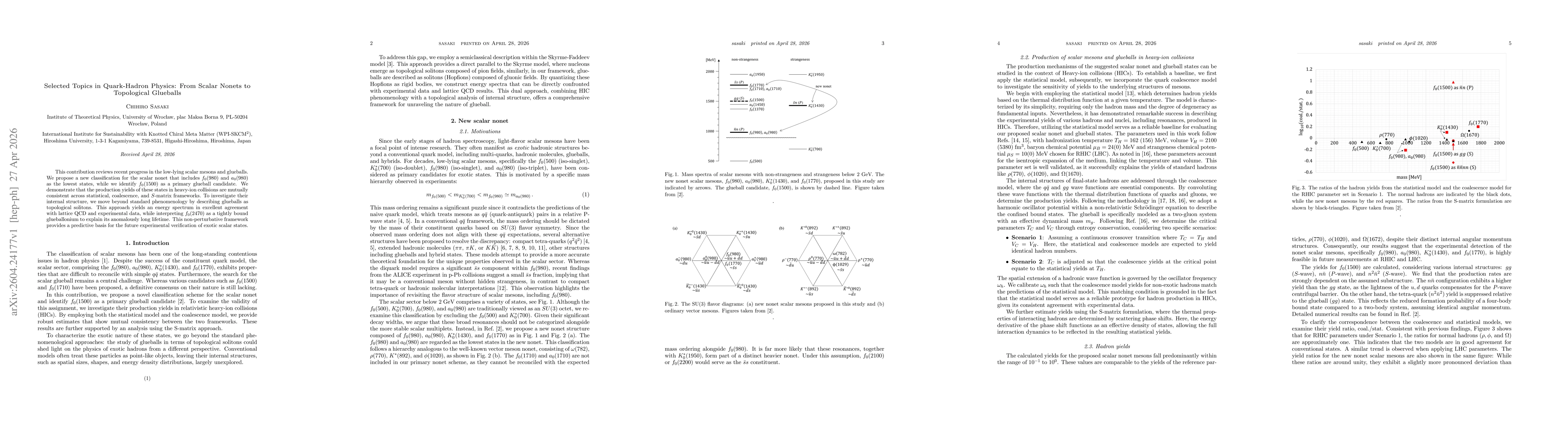 Thumbnail for Selected Topics in Quark-Hadron Physics: From Scalar Nonets to Topological Glueballs
