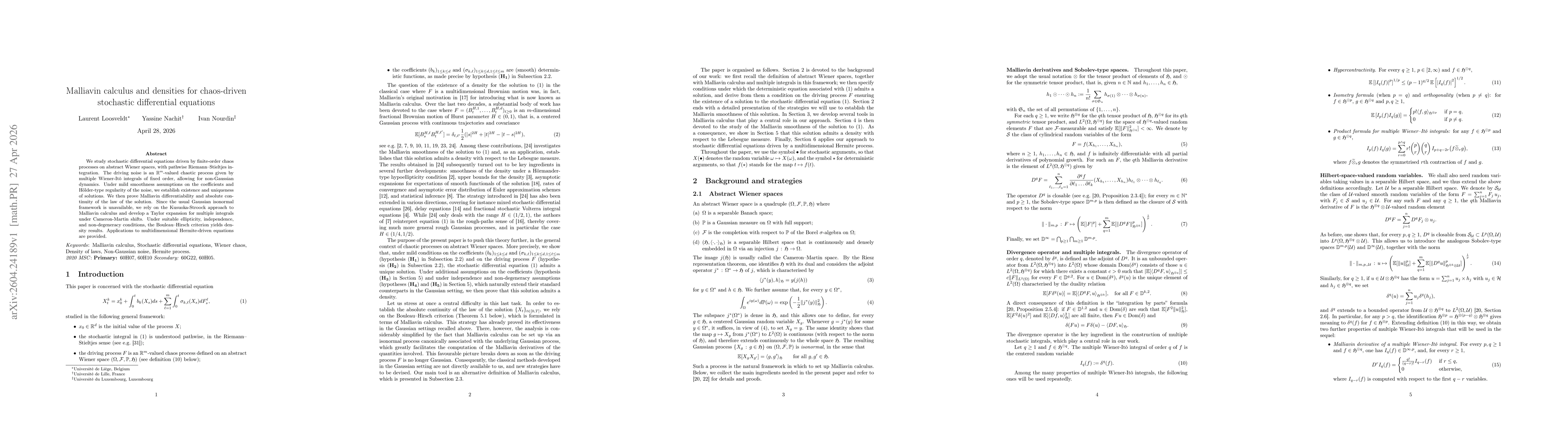 Thumbnail for Malliavin calculus and densities for chaos-driven stochastic differential equations