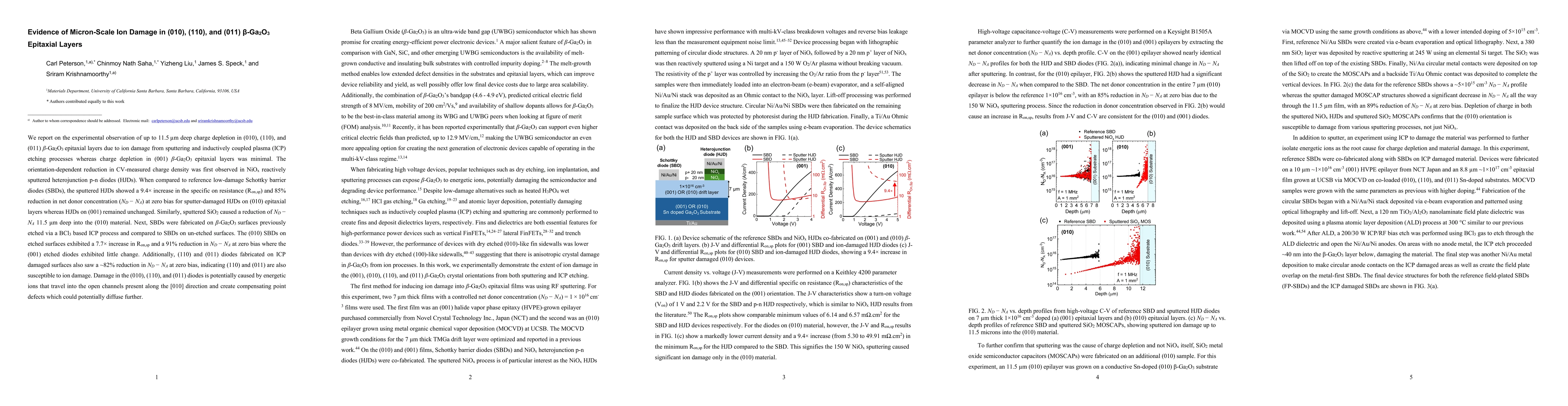 Thumbnail for Evidence of Micron-Scale Ion Damage in (010), (110), and (011) $β-Ga_2O_3$ Epitaxial Layers