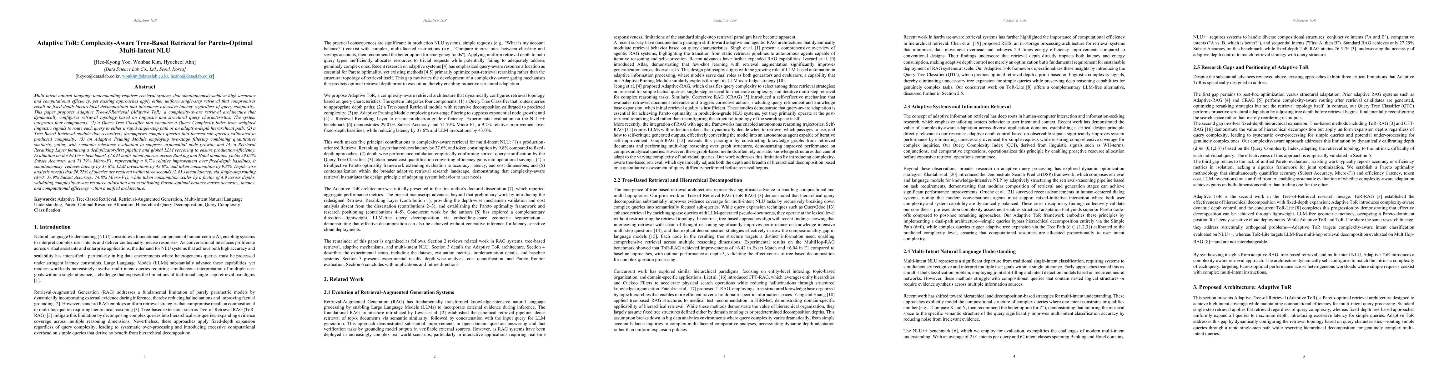 Thumbnail for Adaptive ToR: Complexity-Aware Tree-Based Retrieval for Pareto-Optimal Multi-Intent NLU