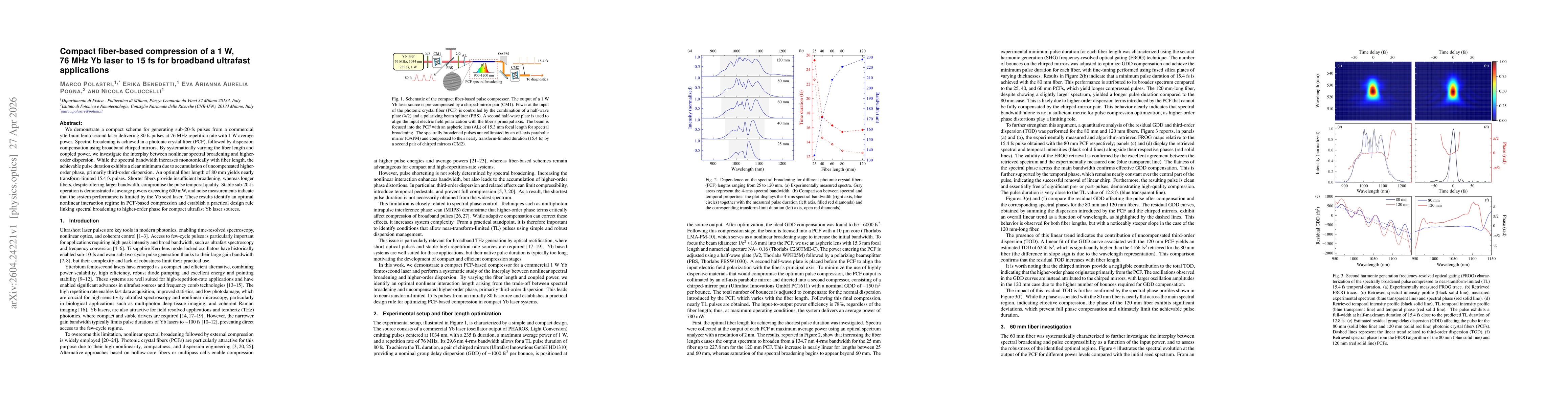 Thumbnail for Compact fiber-based compression of a 1 W, 76 MHz Yb laser to 15 fs for broadband ultrafast applications