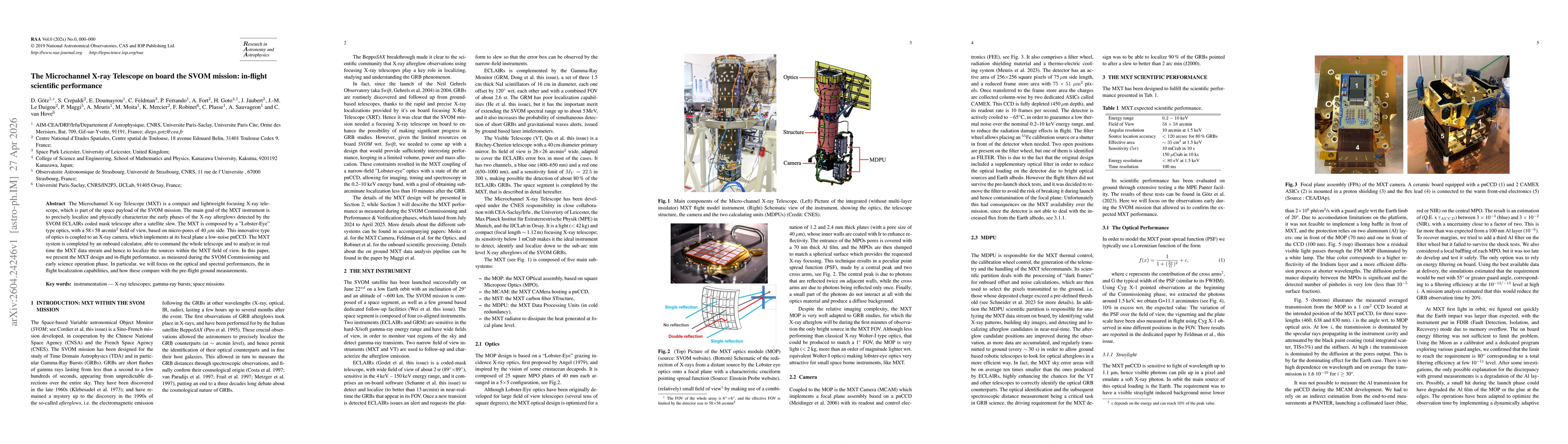 Thumbnail for The Microchannel X-ray Telescope on board the SVOM mission: in-flight scientific performance