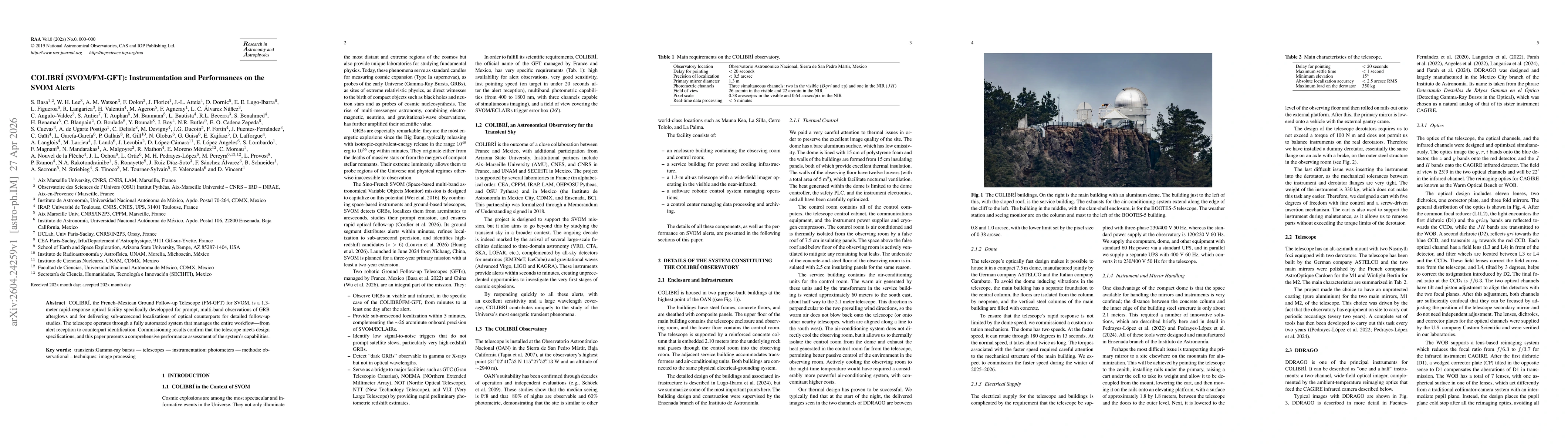 Thumbnail for COLIBRI (SVOM/FM-GFT): Instrumentation and Performances on the SVOM Alerts