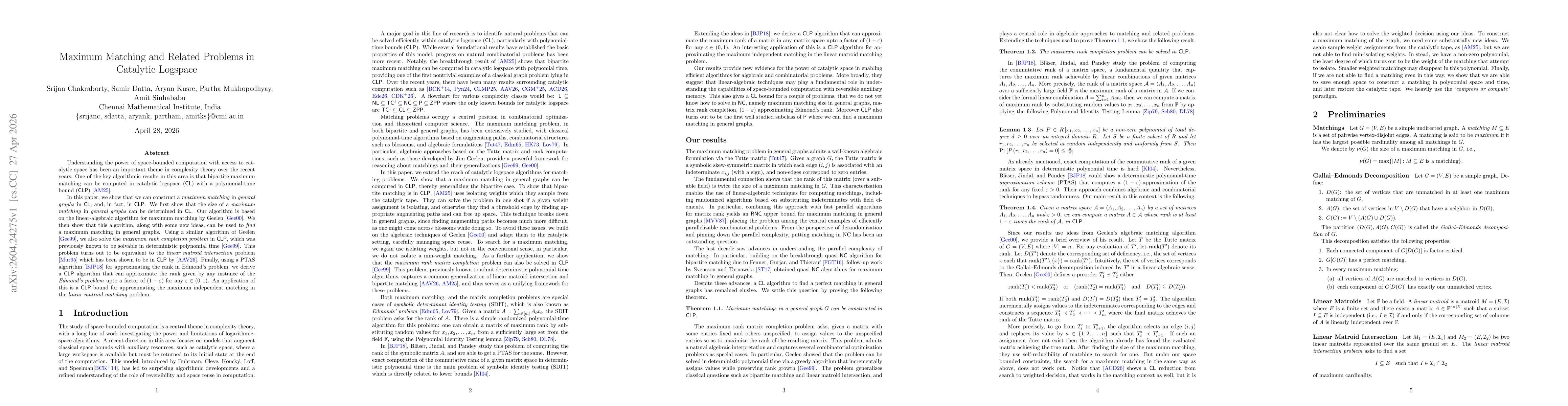 Thumbnail for Maximum Matching and Related Problems in Catalytic Logspace