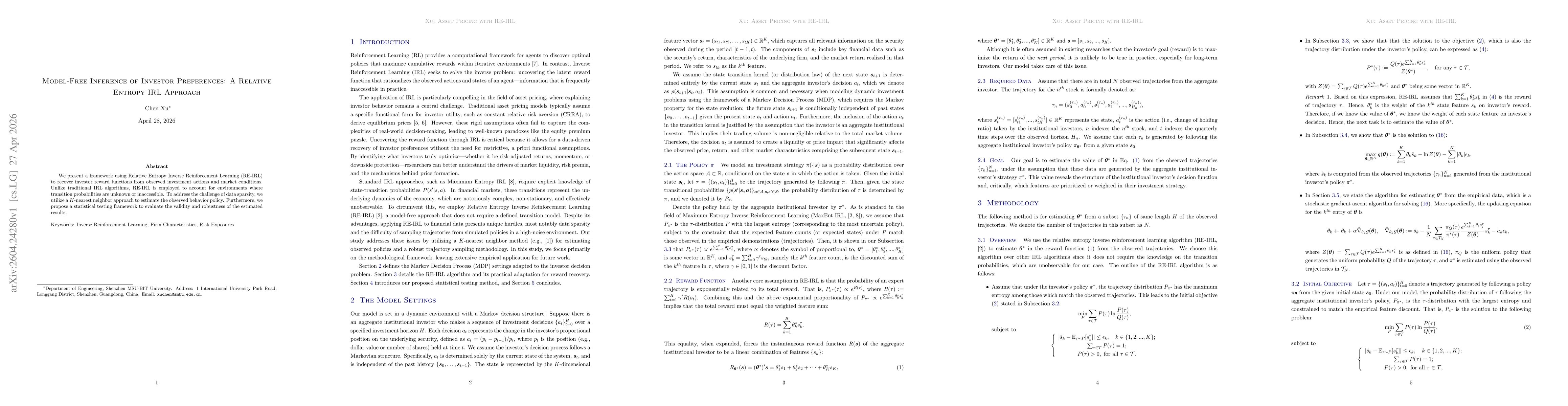 Thumbnail for Model-Free Inference of Investor Preferences: A Relative Entropy IRL Approach