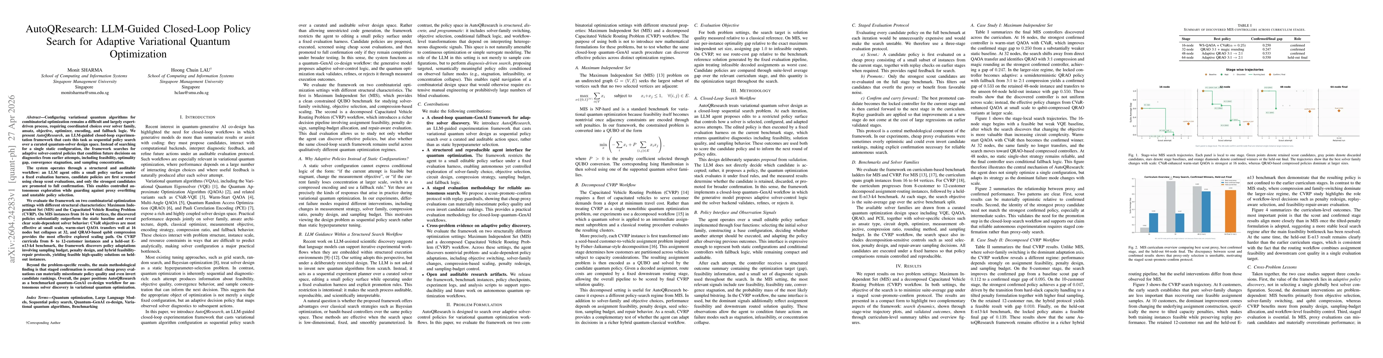 Thumbnail for AutoQResearch: LLM-Guided Closed-Loop Policy Search for Adaptive Variational Quantum Optimization