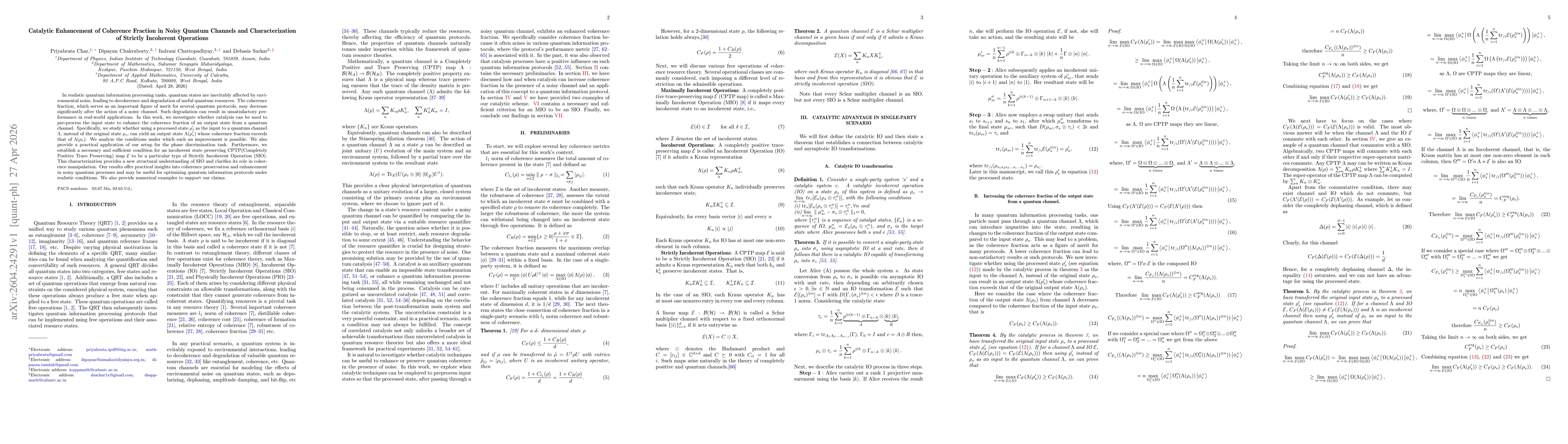 Thumbnail for Catalytic Enhancement of Coherence Fraction in Noisy Quantum Channels and Characterization of Strictly Incoherent Operations