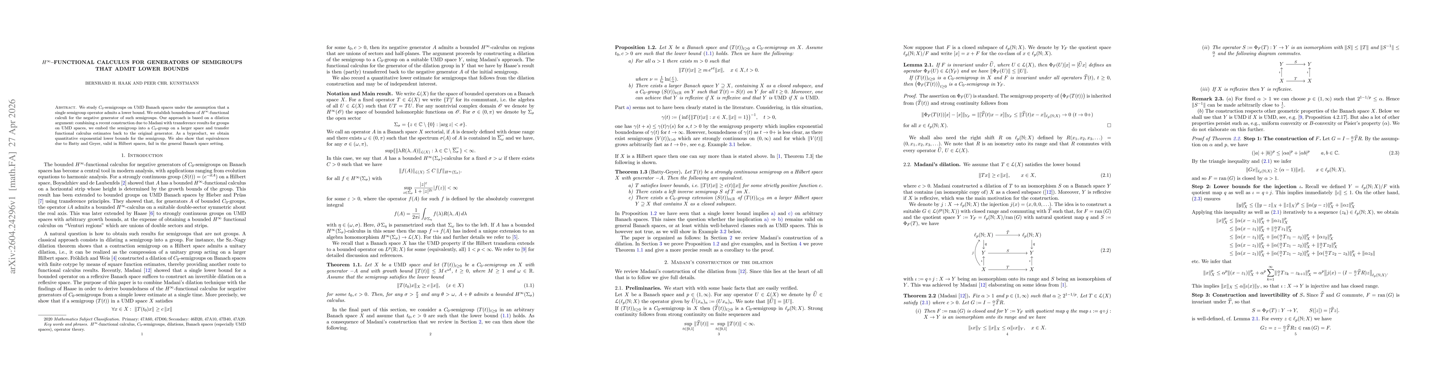 Thumbnail for $H^\infty$--functional calculus for generators of semigroups that admit lower bounds