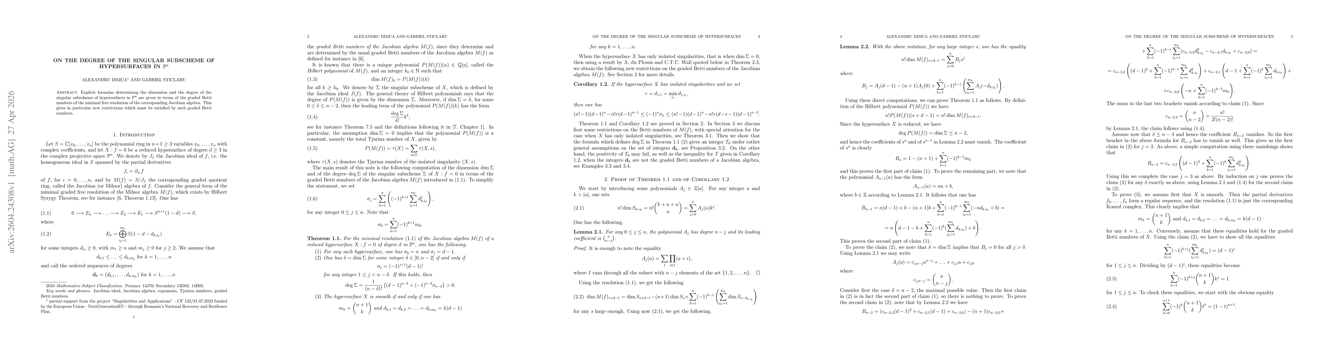 Thumbnail for On the degree of the singular subscheme of hypersurfaces in ${\mathbb P}^n$