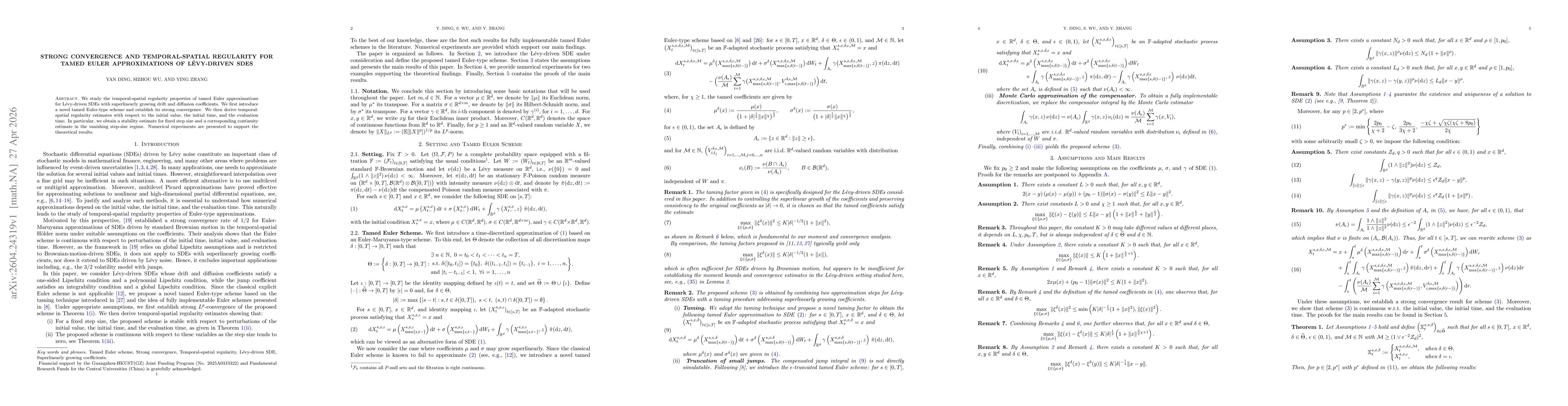 Thumbnail for Strong convergence and temporal-spatial regularity for tamed Euler approximations of Lévy-driven SDEs