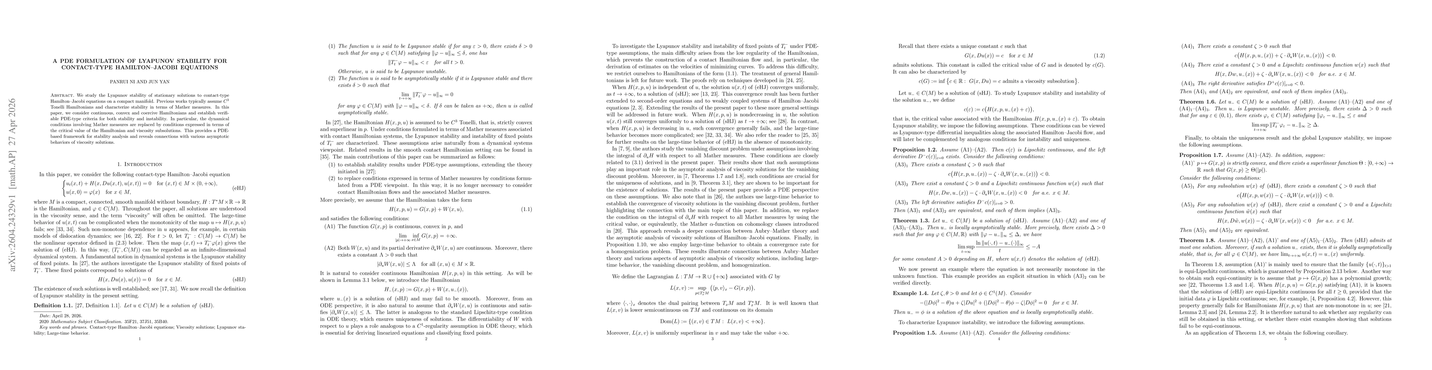 Thumbnail for A PDE formulation of Lyapunov stability for contact-type Hamilton-Jacobi equations