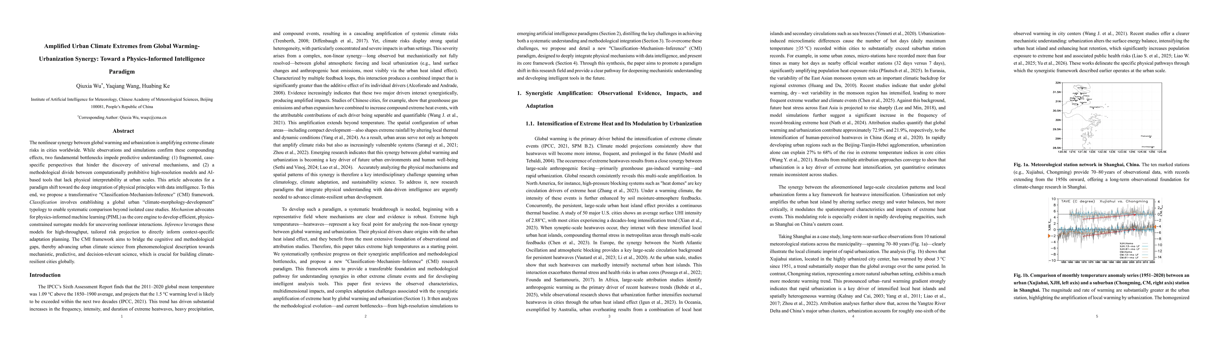 Thumbnail for Amplified Urban Climate Extremes from Global Warming-Urbanization Synergy: Toward a Physics-Informed Intelligence Paradigm