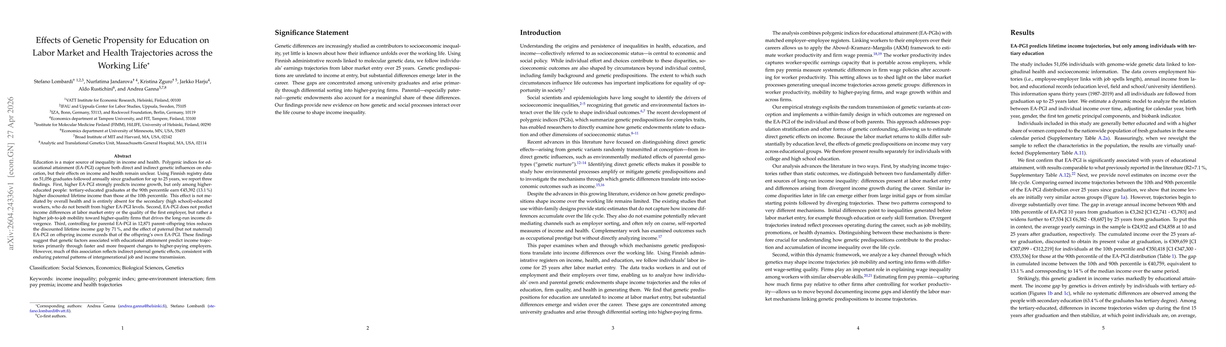 Thumbnail for Effects of Genetic Propensity for Education on Labor Market and Health Trajectories across the Working Life