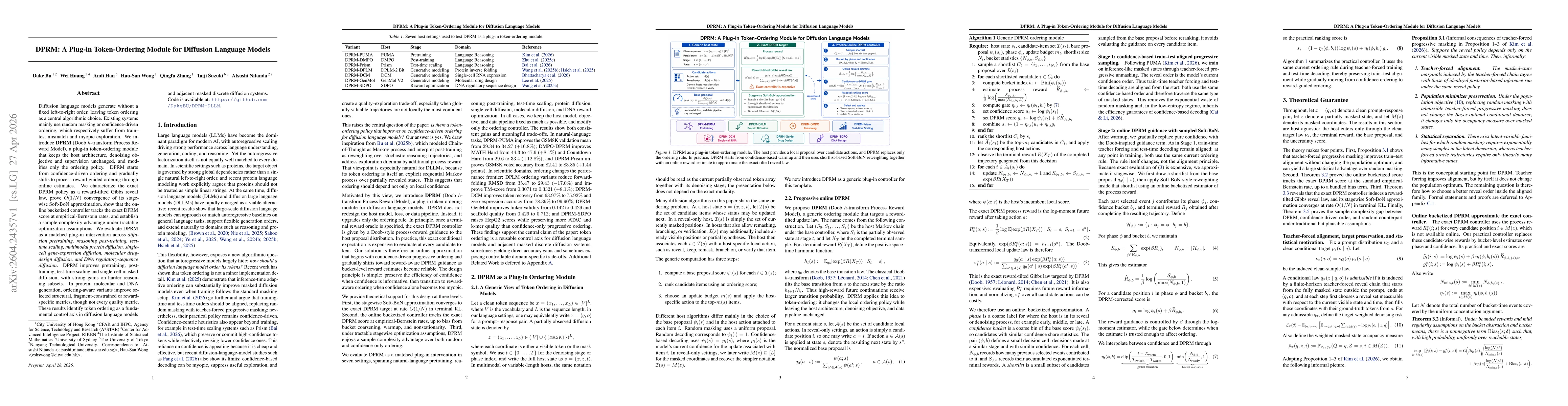 Thumbnail for DPRM: A Plug-in Doob h transform-induced Token-Ordering Module for Diffusion Language Models