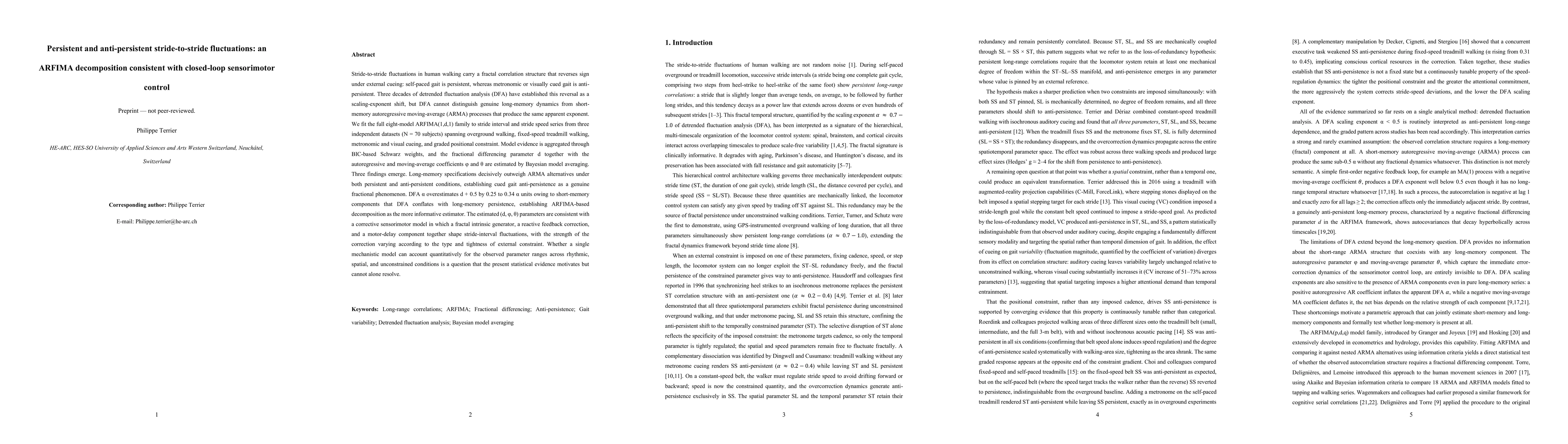 Thumbnail for Persistent and anti-persistent stride-to-stride fluctuations: an ARFIMA decomposition consistent with closed-loop sensorimotor control