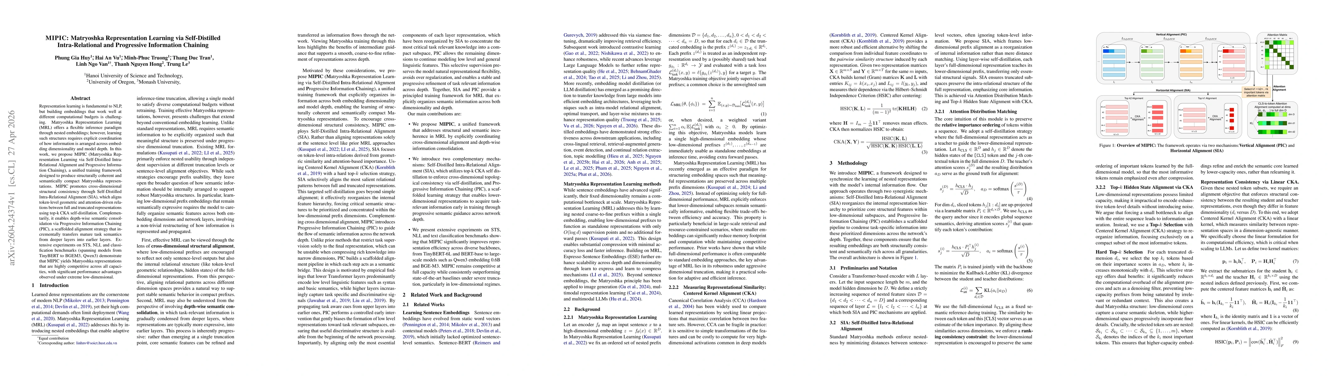 Thumbnail for MIPIC: Matryoshka Representation Learning via Self-Distilled Intra-Relational and Progressive Information Chaining