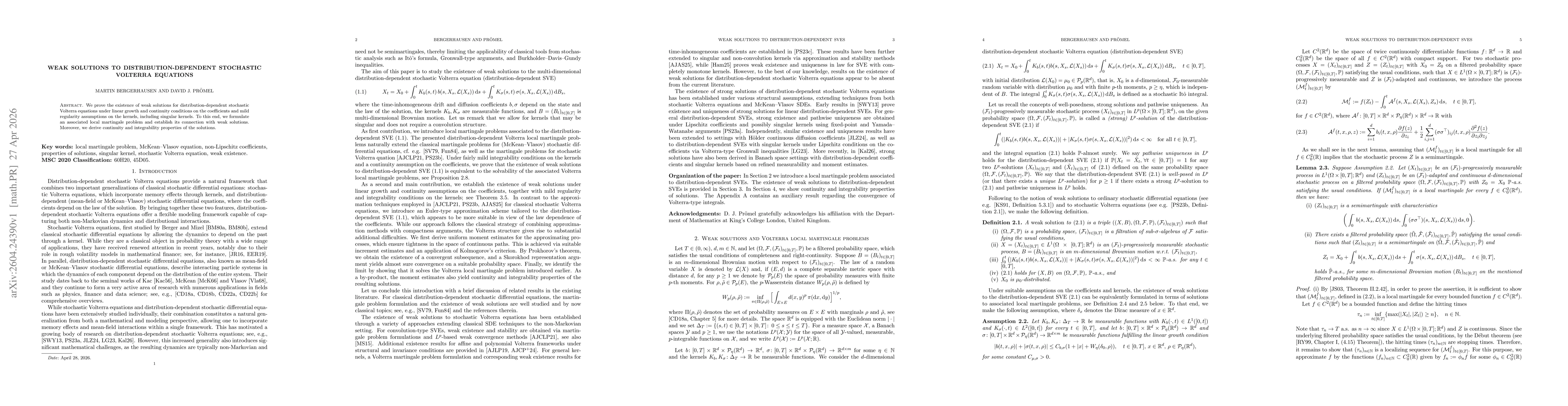 Thumbnail for Weak solutions to distribution-dependent stochastic Volterra equations