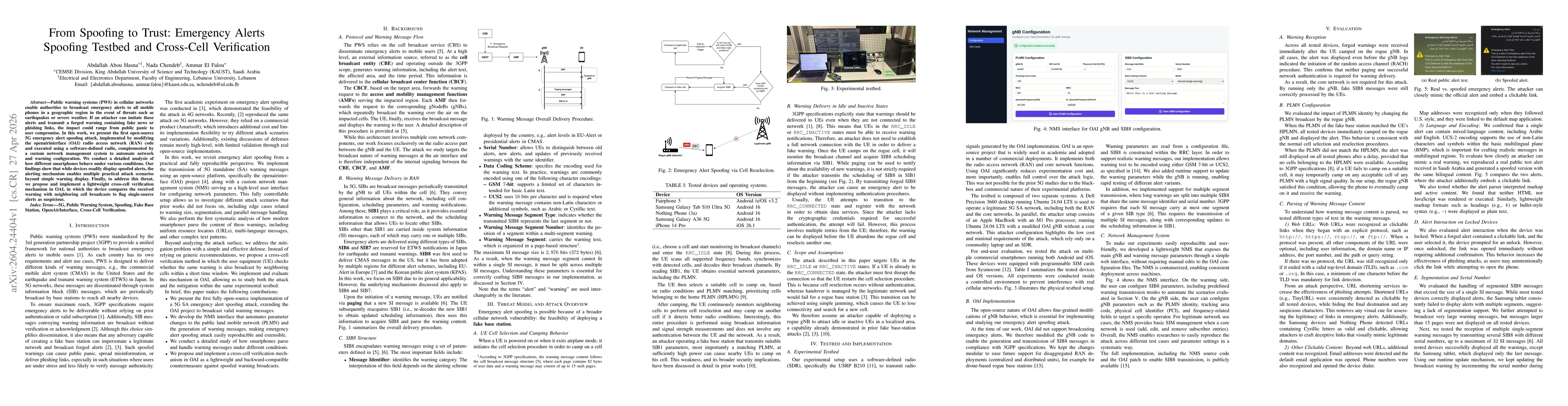 Thumbnail for From Spoofing to Trust: Emergency Alerts Spoofing Testbed and Cross-Cell Verification