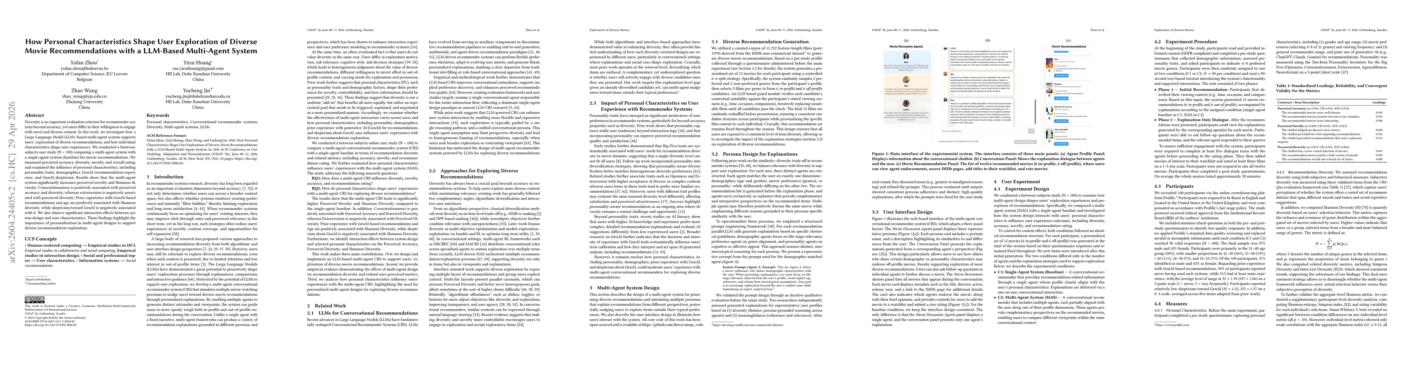 Thumbnail for How Personal Characteristics Shape User Exploration of Diverse Movie Recommendations with a LLM-Based Multi-Agent System