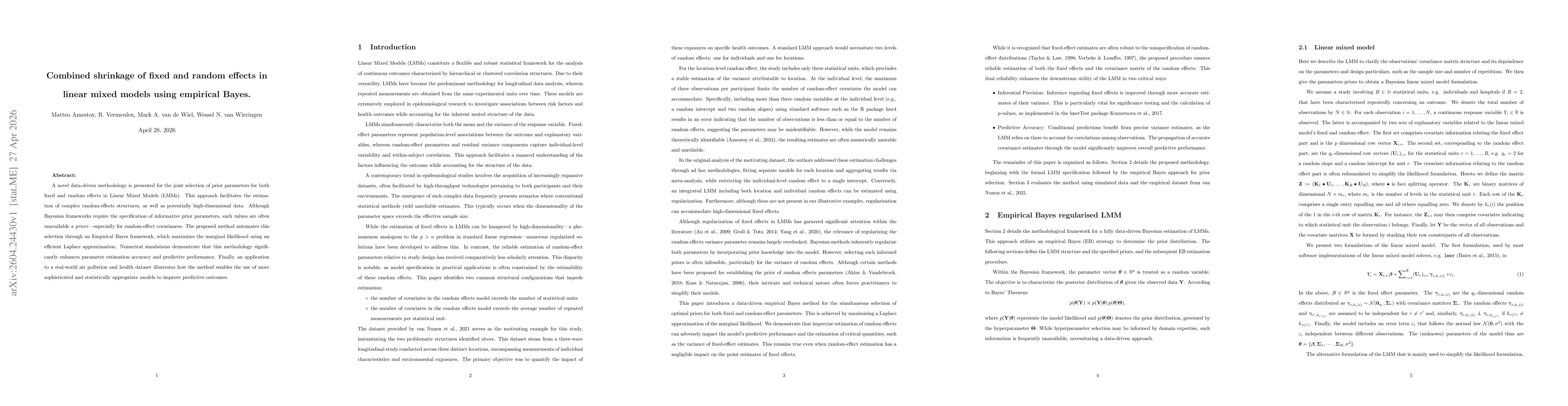 Thumbnail for Combined shrinkage of fixed and random effects in linear mixed models using empirical Bayes