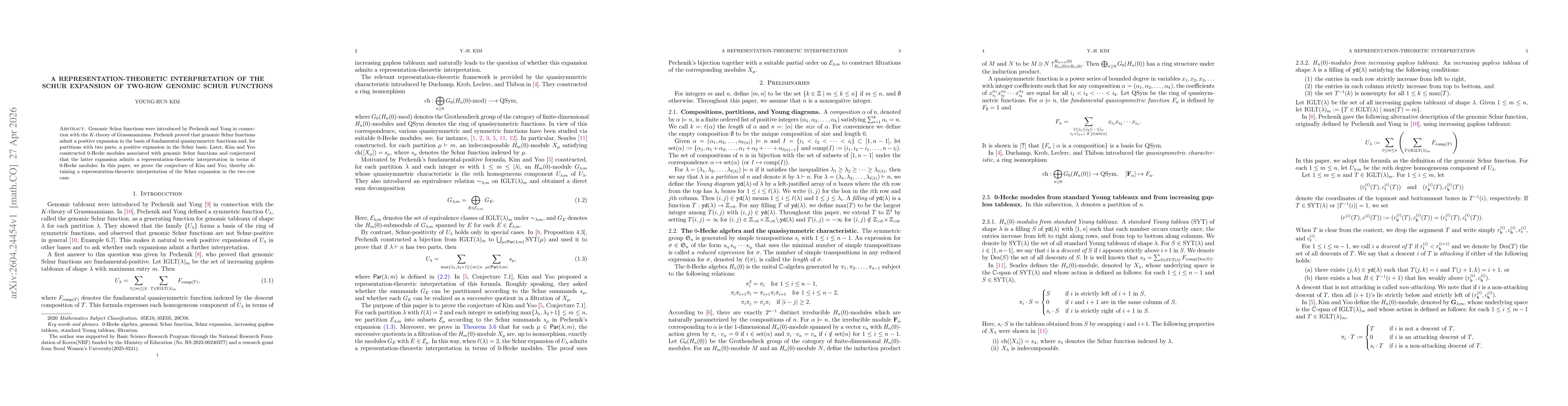 Thumbnail for A representation-theoretic interpretation of the Schur expansion of two-row genomic Schur functions
